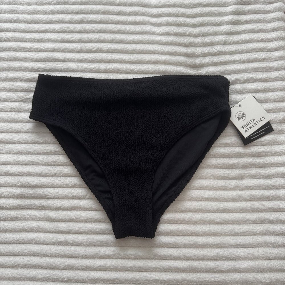 Senita Athletics Basic Black High-Waisted Ribbed Biniki Botttoms